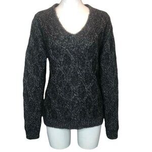 French Connection Grey Mohair Vneck Sweater Size Medium Knit Neutral Monochrome